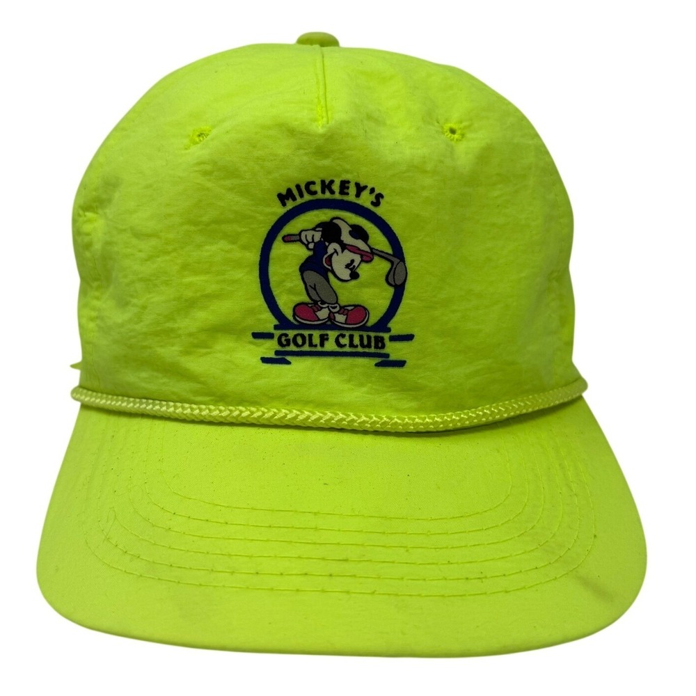 Vintage Disney Mickey's Golf Club Hat Neon Yellow Nylon Rope Snapback Cap Aureus